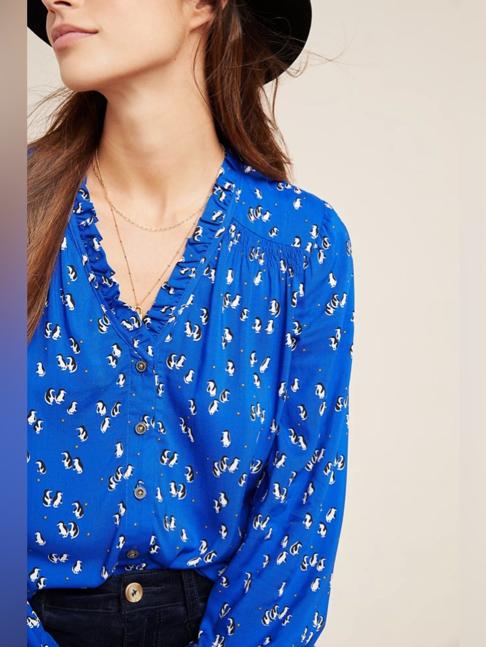 Marisol Ruffled Blouse by Maeve for Anthropologie Size 16W Penguins - Picture 15 of 15